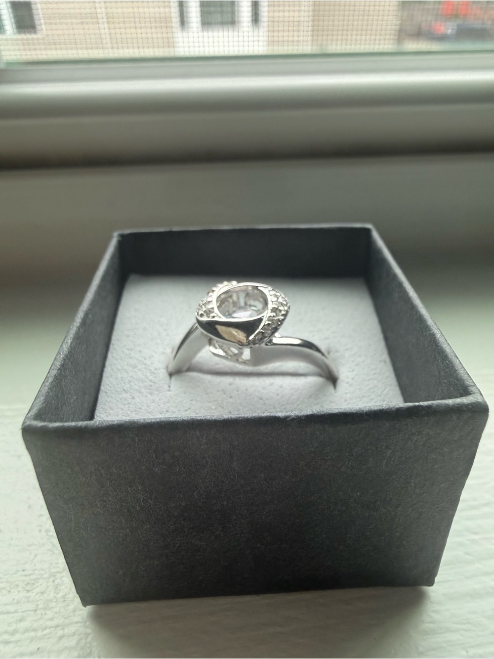 NEW! 14k White Gold Crystal Solitaire Halo Ring - Floating Center Stone - Picture 7 of 12
